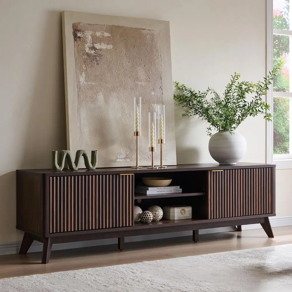 70Century ern luted TV Stand w/ 2 Sot CloDoor,k Walnut | Entertainment Center, Sideoard, Media ole or Living Room with Adjustale