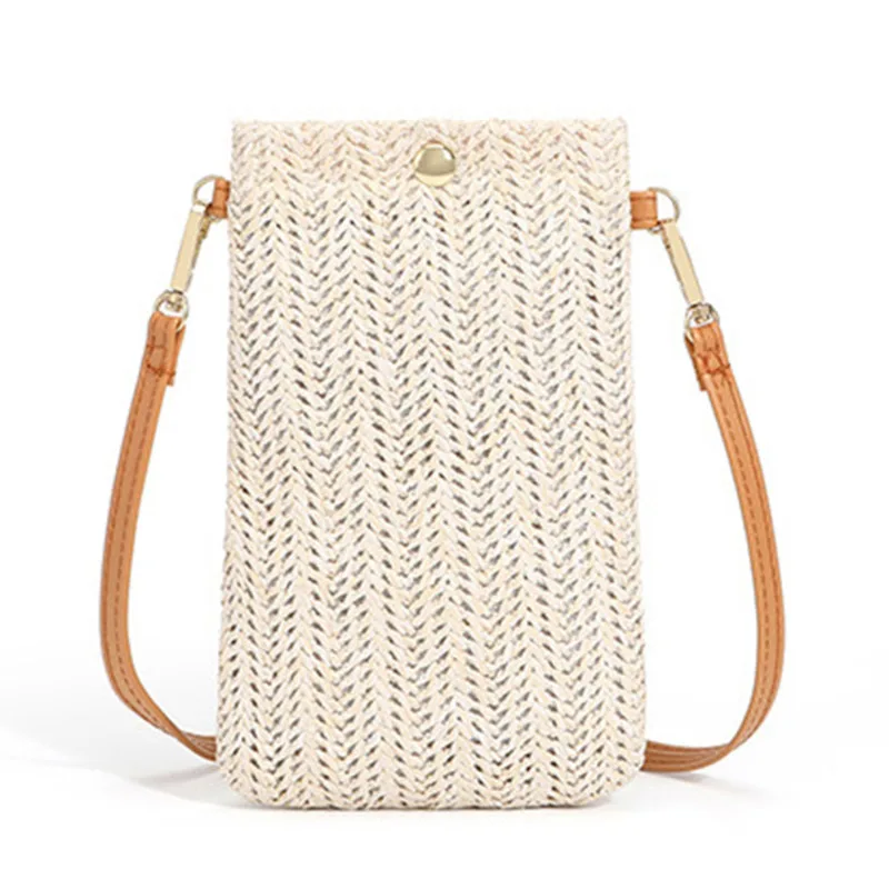 Wallet Women Diagonal Straw Woven Mobile Phone Clutch Bag Ladies Purse Summer Beach Travel Female Mini Purse Card Holder