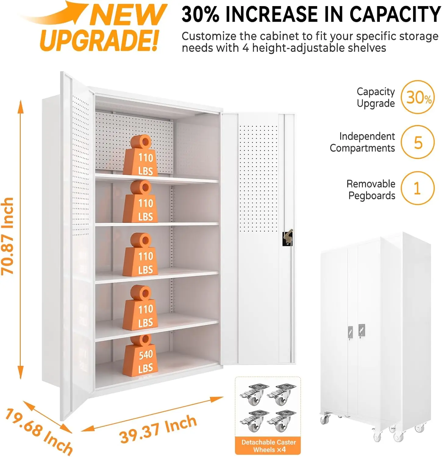 Upgraded Tall & Wide Metal Storage Cabinet with Doors & 4 Adjustable Shelves | Heavy-Duty Black Lockable Garage Cabinet