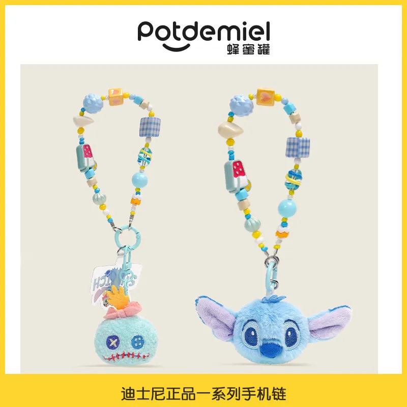 Original Potdemiel Disney Stitch Plush Phone Chain Wrist Strap Pendant Keychain Bag Charm Gift Collection Toy