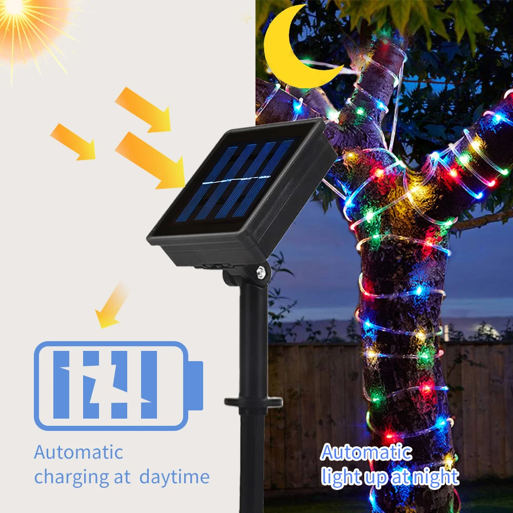 LED Solar Tube Light 10M RGB Pvc Holiday Party Christmas Wedding Light net LED lights