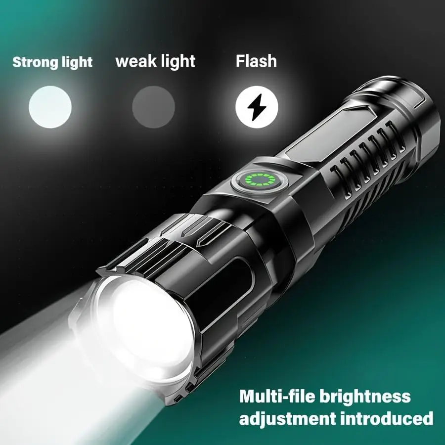 High Lumens Rechargeable Flashlight Super Bright Mini Small Pocket LED Flash Light Zoomable Adjustable Brightness Long Lasting