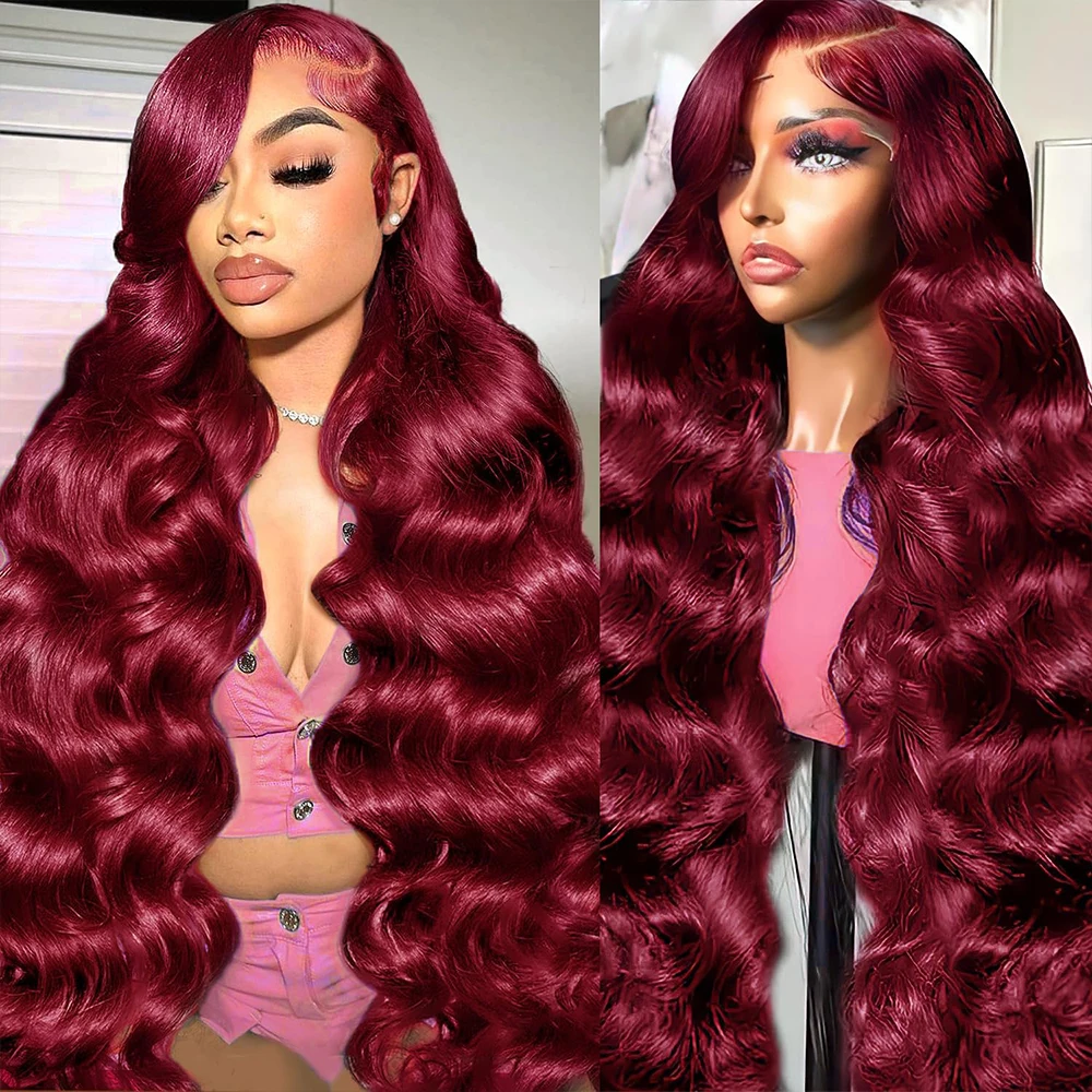 

99j Burgundy Lace Front Wigs Human Hair 13x4 Body Wave HD Lace Front Wigs Pre Plucked with Baby Hair 200 Density Red Wigs for Women