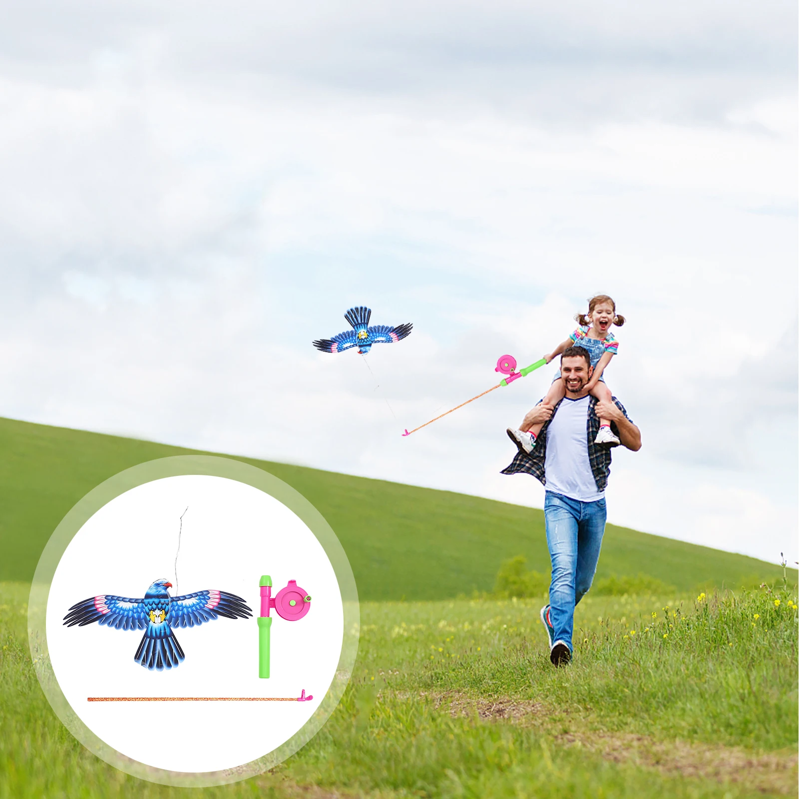 Cometa de águila vívida, cometa de pájaro para exteriores, caña de pescar, cometas de águila, pipas fáciles de volar al aire libre con caña de pescar, Color aleatorio
