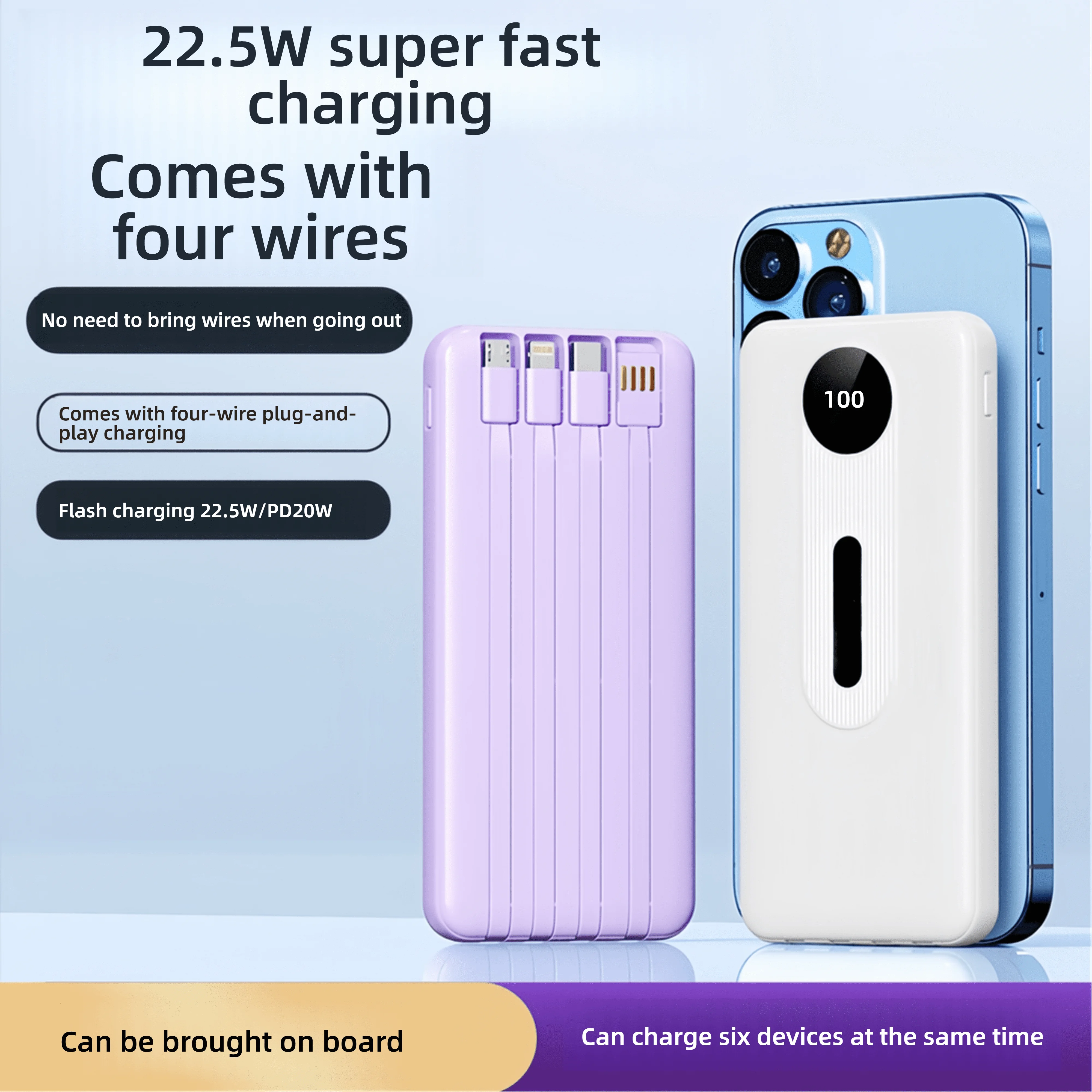 New for 2025 powerbank 20000mah Ultra portable Spare Battery Qc 22.5w Pd 20w comfortable With Built-in Cable Screen Display