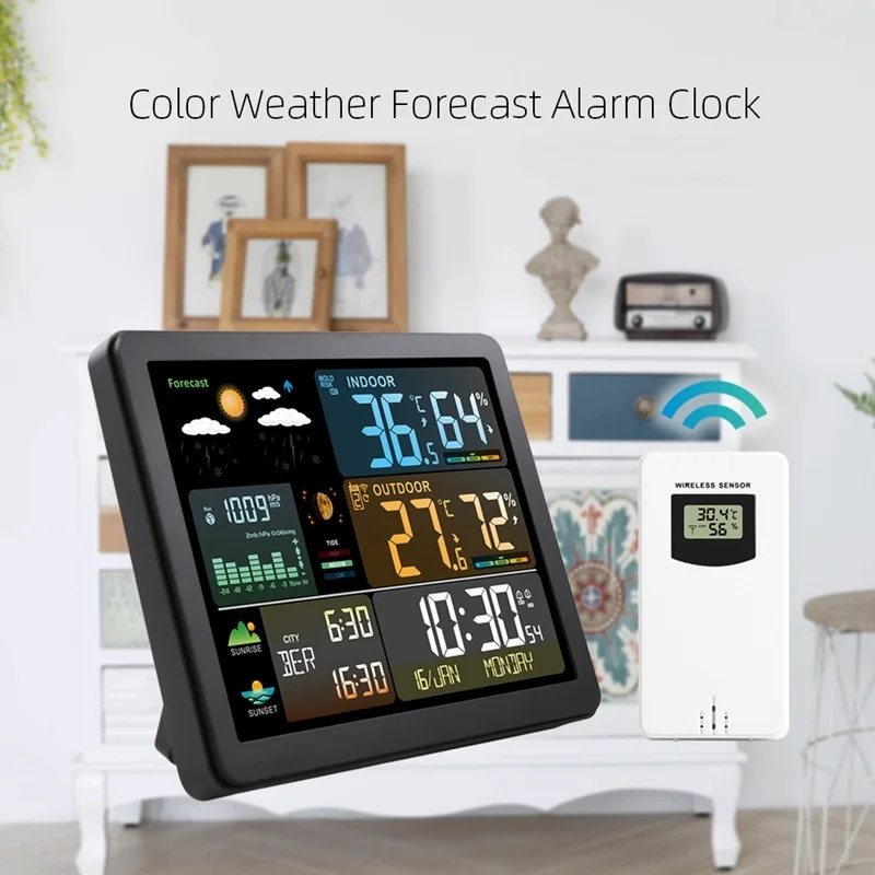 FJ3566M Wireless Weather Station Colorful Display Wall Digital Dual Alarm Clock Barometer Thermometer Hygrometer Forecast Sensor