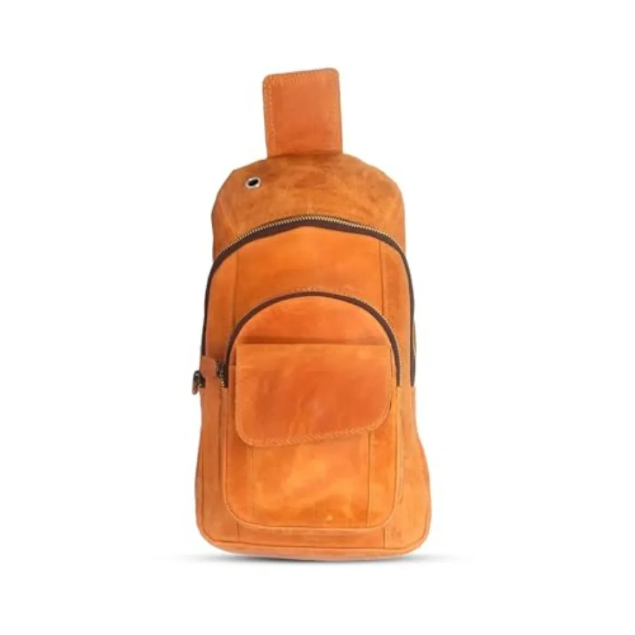 

Handmade Buffalo Leather Multipurpose Travel Hiking Crossbody Chest Backpack with Adjustable Shoulder Strap, Thanks Giving