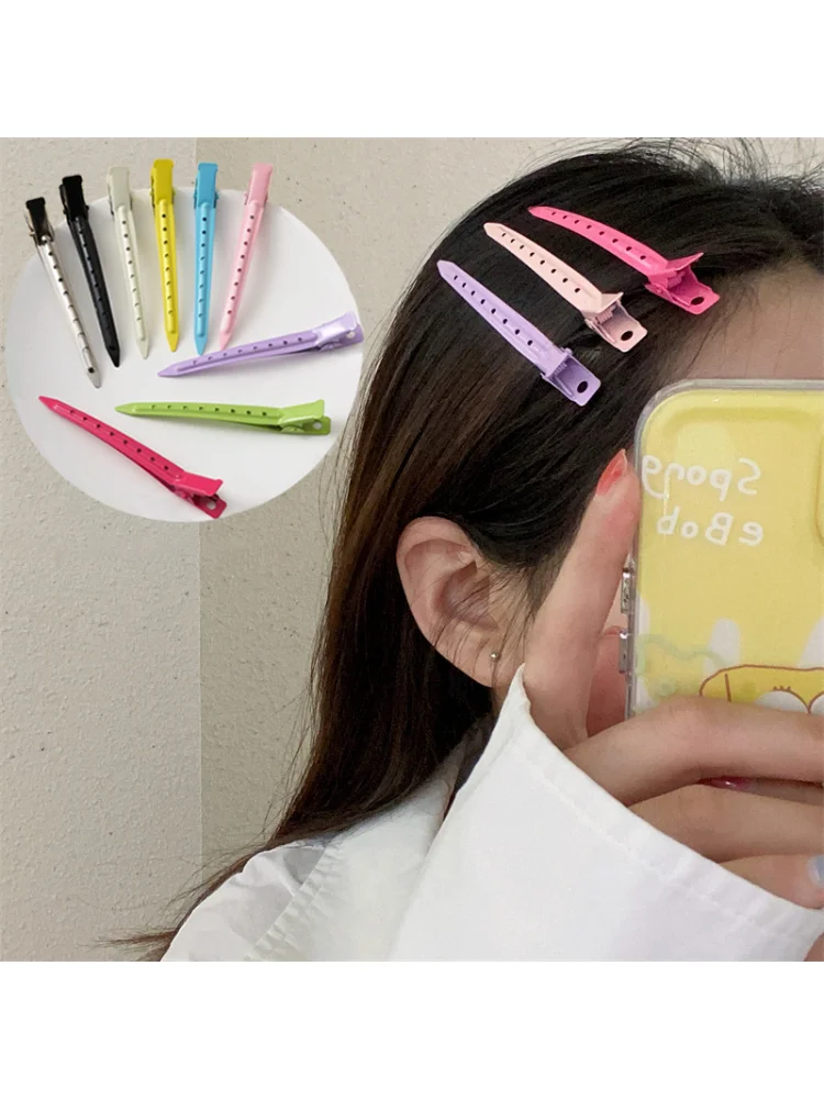 Pince à bec de canard en métal peint par pulvérisation de couleur, épingle à cheveux bouclée pour femmes, pinces de coiffure longues, racine de cheveux, outil de moelleux, Barrette