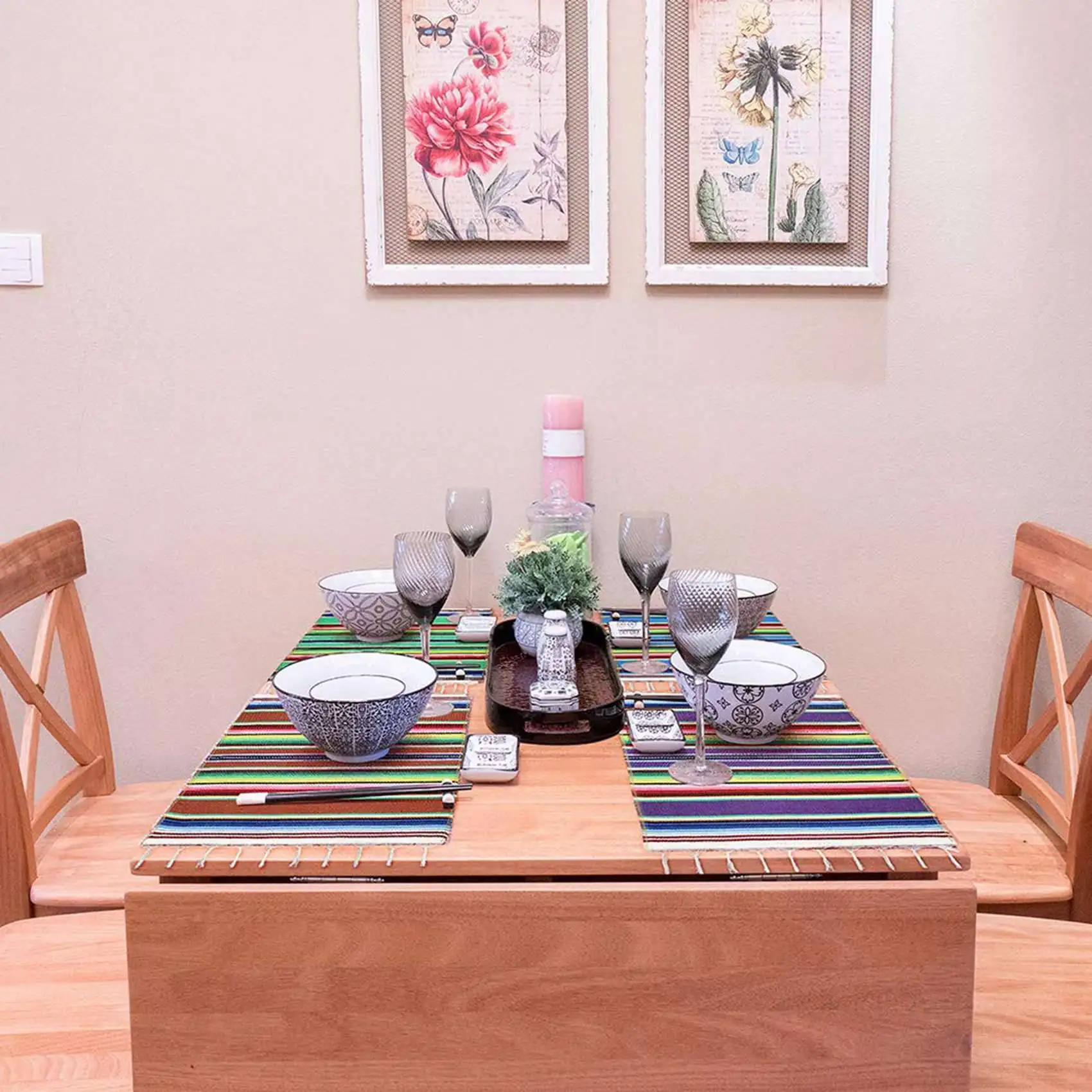 AC23-2X Mexican Table Place Mats,Mexican Assorted Placemats Mexican Party Wedding, Fringe Blanket Table Runner 12 X 16 Inch