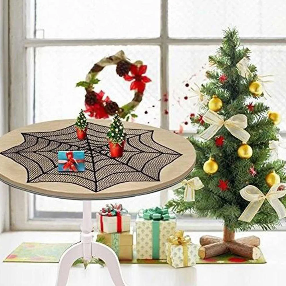 

2Pcs Black Lace Halloween Spider Web Tablecloths Decorative Table Adornments Halloween Party Supplies Spider Web
