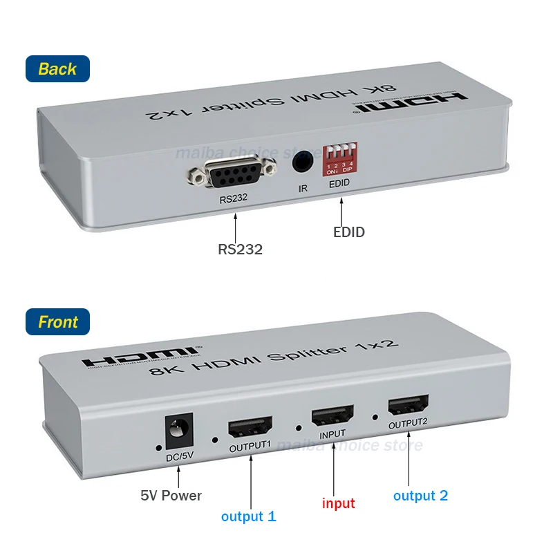 8K 60 هرتز HDMI الفاصل 1 في 2 خارج HDMI2.1 مقسم الفيديو 1x2 1x4 شاشة مكررة 4K 120 هرتز موزع الفيديو دعم CEC EDID HDR