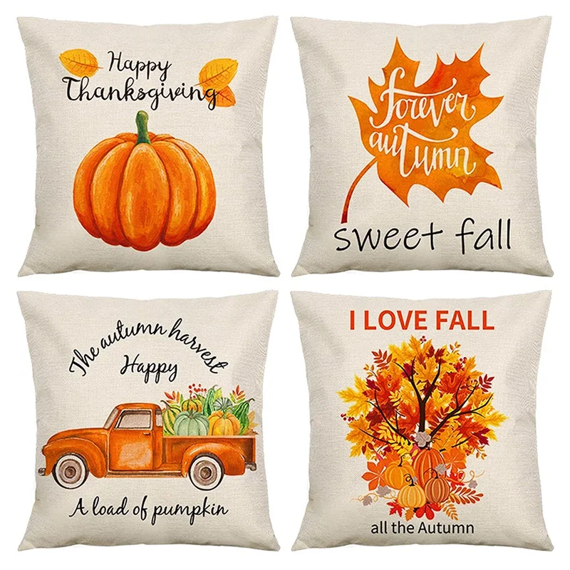 

Promotion! Pillow Covers For Fall Decor 18X18 Set Of 4, Farmhouse Autumn Decorations, Thanksgiving Home Decor Throw Pillows