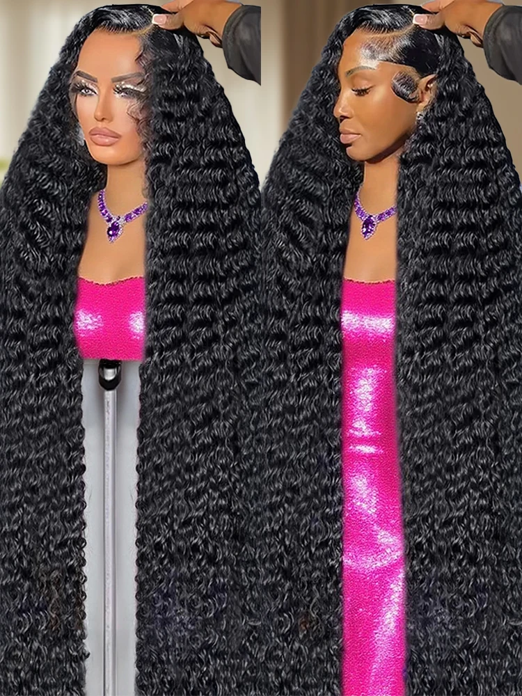 Peruki z włosów naturalnych bez kleju, głęboka fala, 40 cali, 46 cali, peruka typu lace front 13x6 z przezroczystą koronką, peruki full lace 360, peruka kinky curly dla kobiet