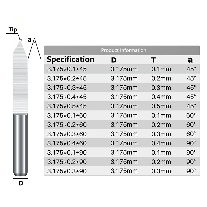 XCAN-brocas de grabado PCB de 45/60/90 grados, enrutador de fondo plano, vástago de 3.175mm, enrutador CNC, herramientas de fresado de tallado de