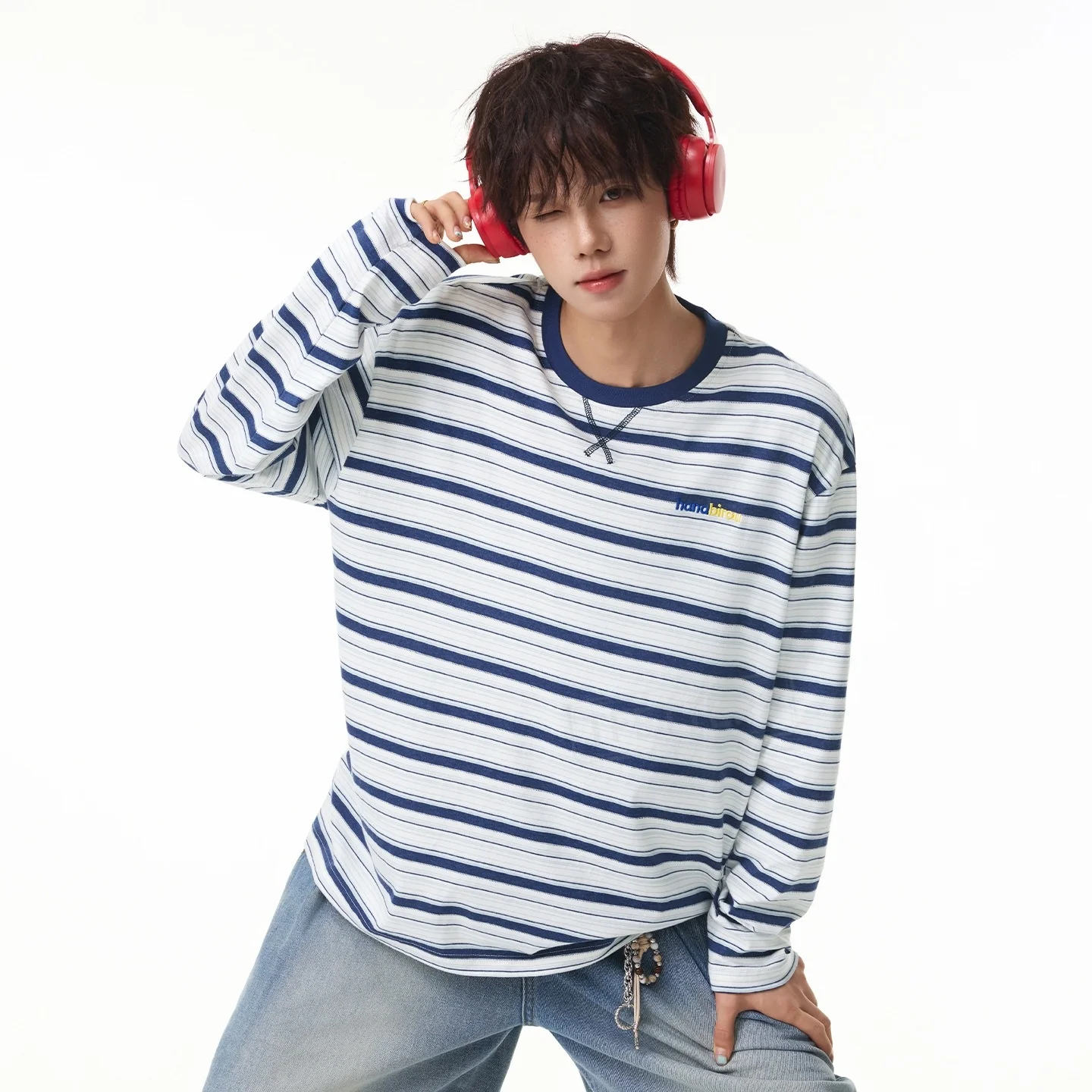 TFETTERS 2026 2026 Autumn Minimal Daily Men Long Sleeve T Shirt Knit Contrast Stripes Letter Embroidery Loose Urban Travel Top