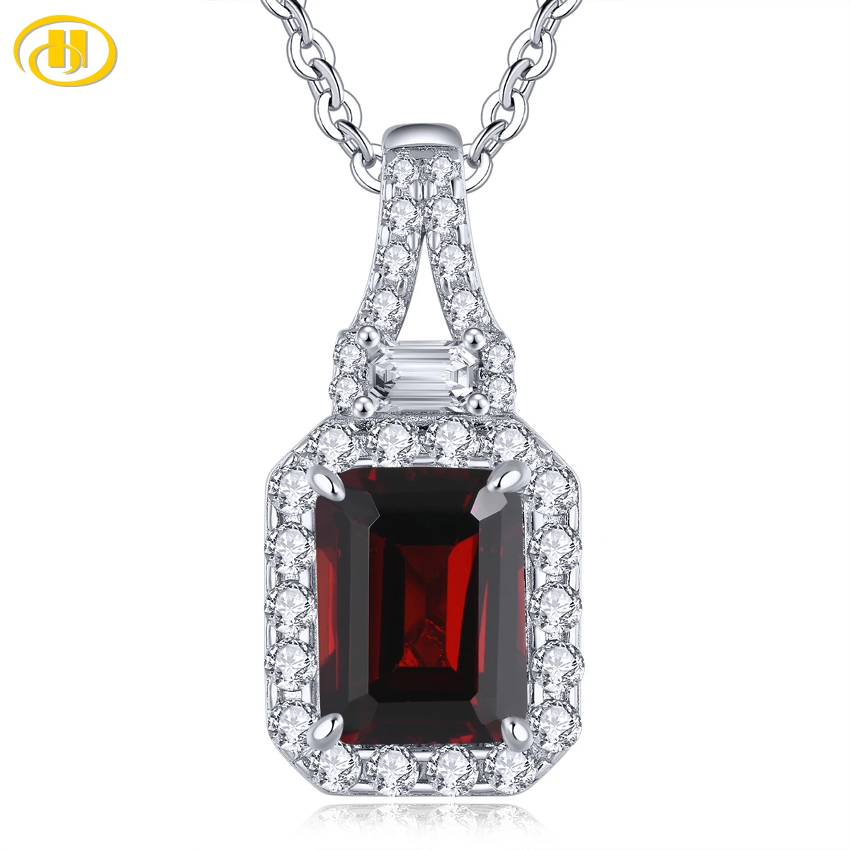 

Подвеска из серебра 1,85 пробы с натуральным красным гранатом и родиевым покрытием