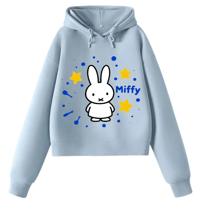 Nw Miffy-Jersey con capucha para hombre y mujer, camisa deportiva holgada de manga larga con estampado de dibujos animados Kawaii, suave y transpirable