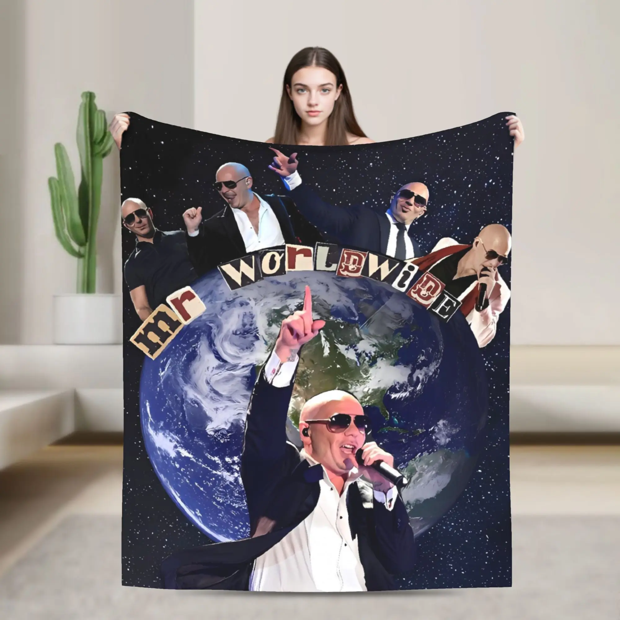 Mr Worldwide  Love Pitbull Blankets  Travel Office Flannel Throw Blanket For Couch Chair Super Soft Custom Quality Bedspread