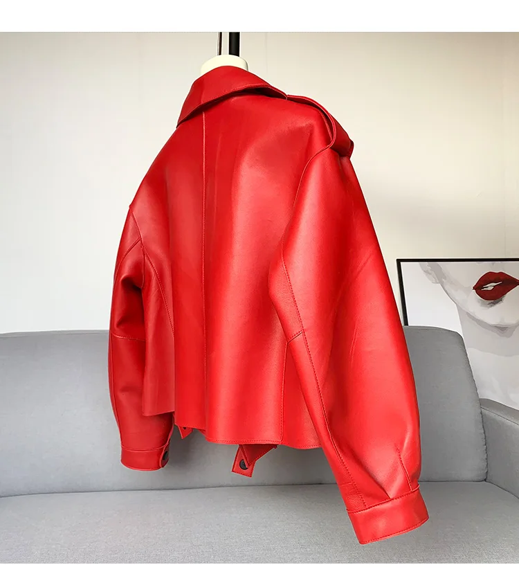 Genuine Sheepskin Leather Biker Jacket - Womens Winter Spring Coat