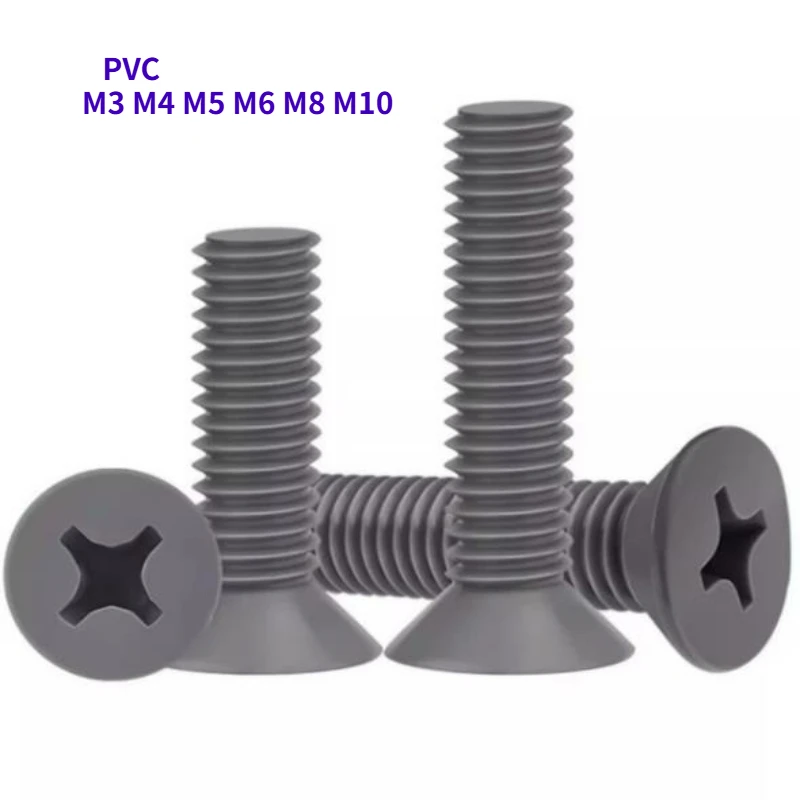20~100pcs M3 M4 M5 M6 M8 M10 PVC Plastic Countersunk Cross Screw Acid and Alkali Resistant Plastic Bolt