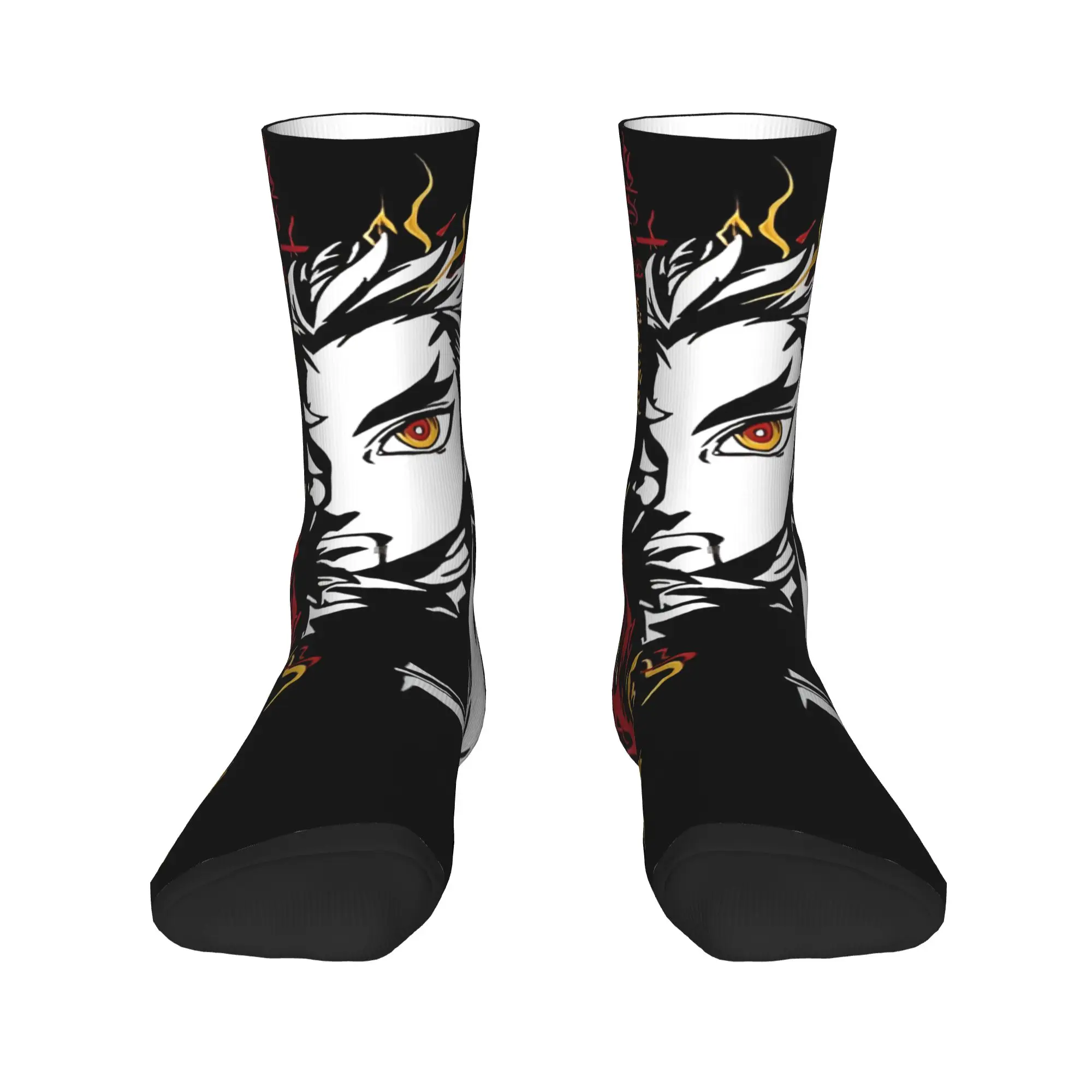 Funny Sock Bandai Demon Slayer Rengoku Kyojuro Vintage Quality Pattern Printed Men Crew Socks Casual Men's Socks