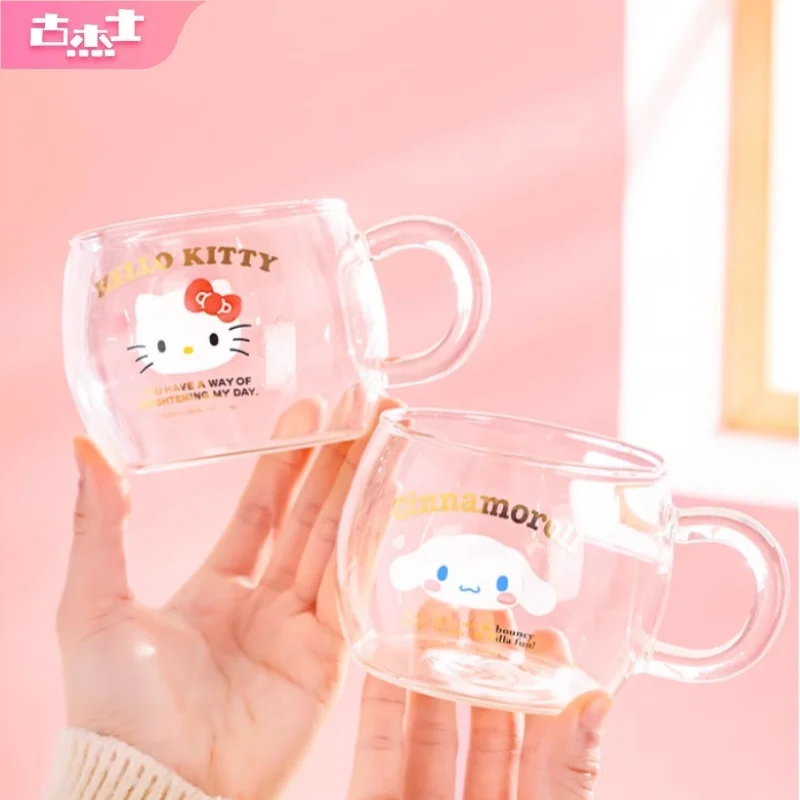 Für Sanrio 400ML Glas Tassen Cartoon Hellokitty Wasser Tassen mit Griff Transparent Kaffee & Milch Becher Hause Frühstück Drink geschenke