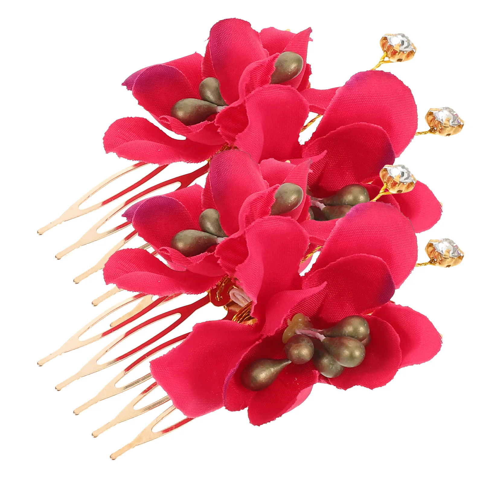 2pcs Wedding Hair Comb Artificial Flower Side Clips For Bridal Beach Boho Updos Red Rose Barrettes Floral Accessories Women