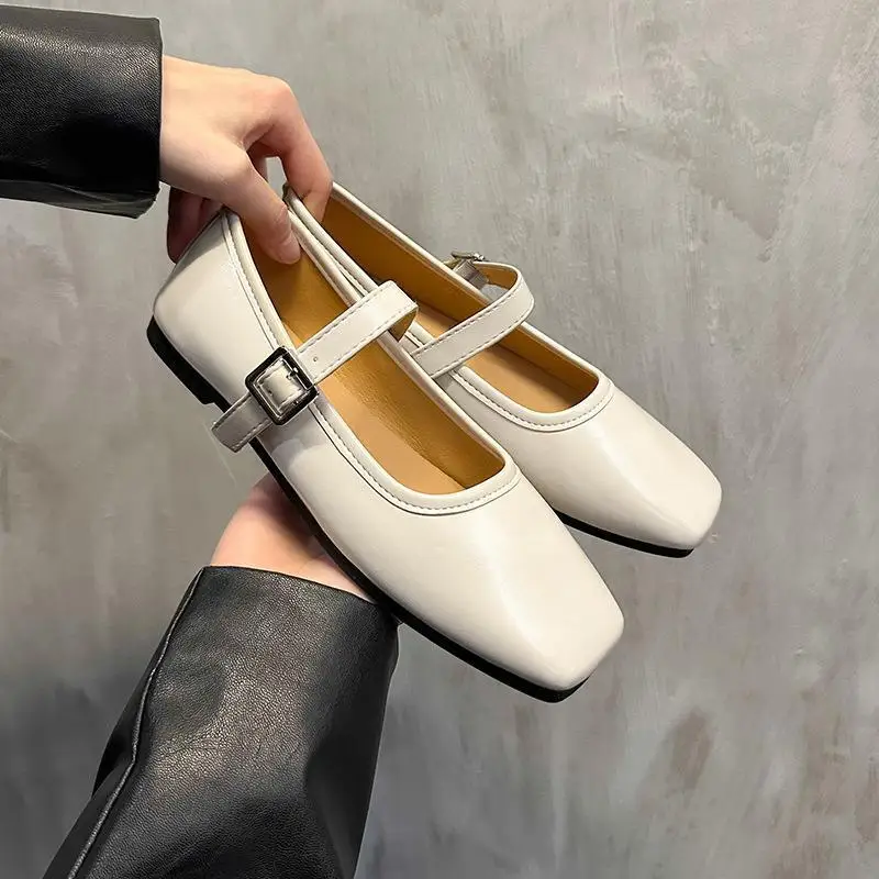 

Элегантные туфли Мэри Джейн в стиле ретро с квадратным носком на плоской подошве, повседневные балетки из мягкой кожи, женские удобные однотонные мокасины на плоской подошве
