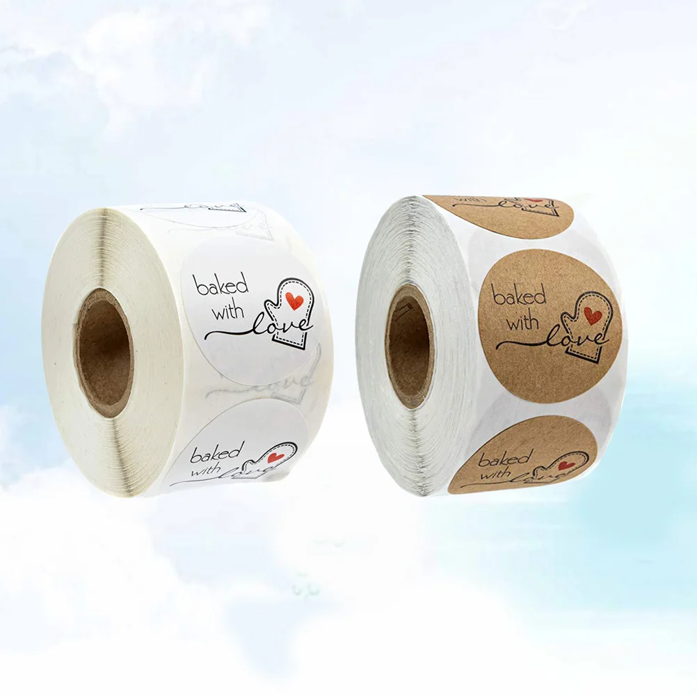 

2 Rolls Baking with Love Round Labels Sticky Seal Stickers for Treat Bags Cupcakes Boxes Small Gifts Packaging DIY Craft