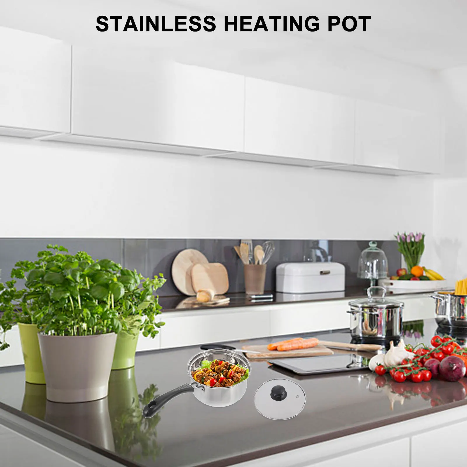 

1Pcs Noodle Cooking Pot Stainless Steel Milk Pot Large Capacity Glass Lid Steam Hole High Grade Materials Safe Efficient