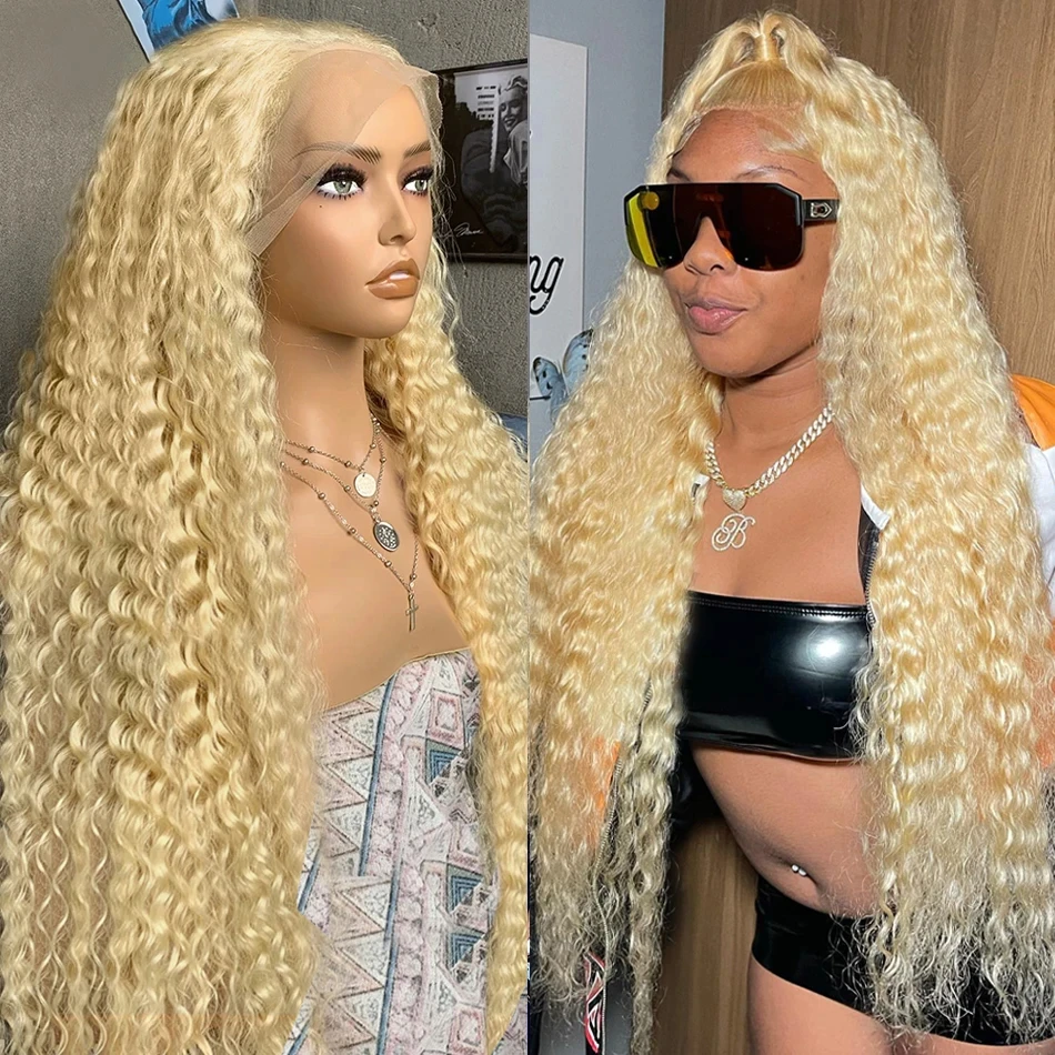 613 Blonde Lace Front Wig Human Hair 13x4 13X6 HD Transparent Lace Frontal Wig for Choice Cosplay 200 Density Glueless Curly Wig