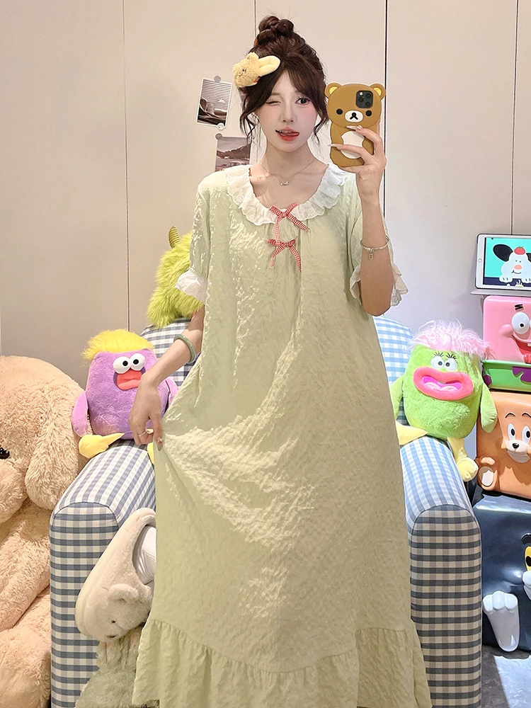 DAIMELU nightgown lady princess wind milk whirring nightdress with chest pad women's summer cloud cotton sexy girl cute pajamas