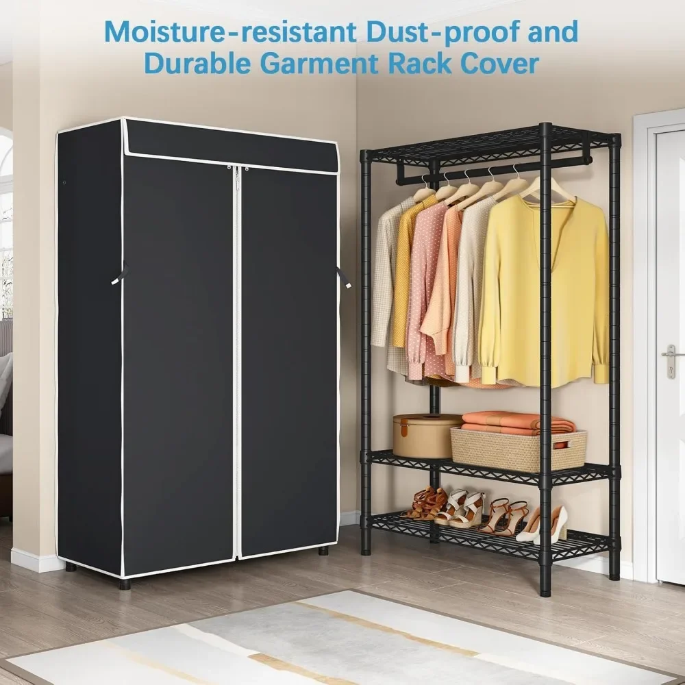 3 tier clothes rack with lid clothes rack, separate wardrobe for hanging clothes, suitable for separate wardrobe in small spaces