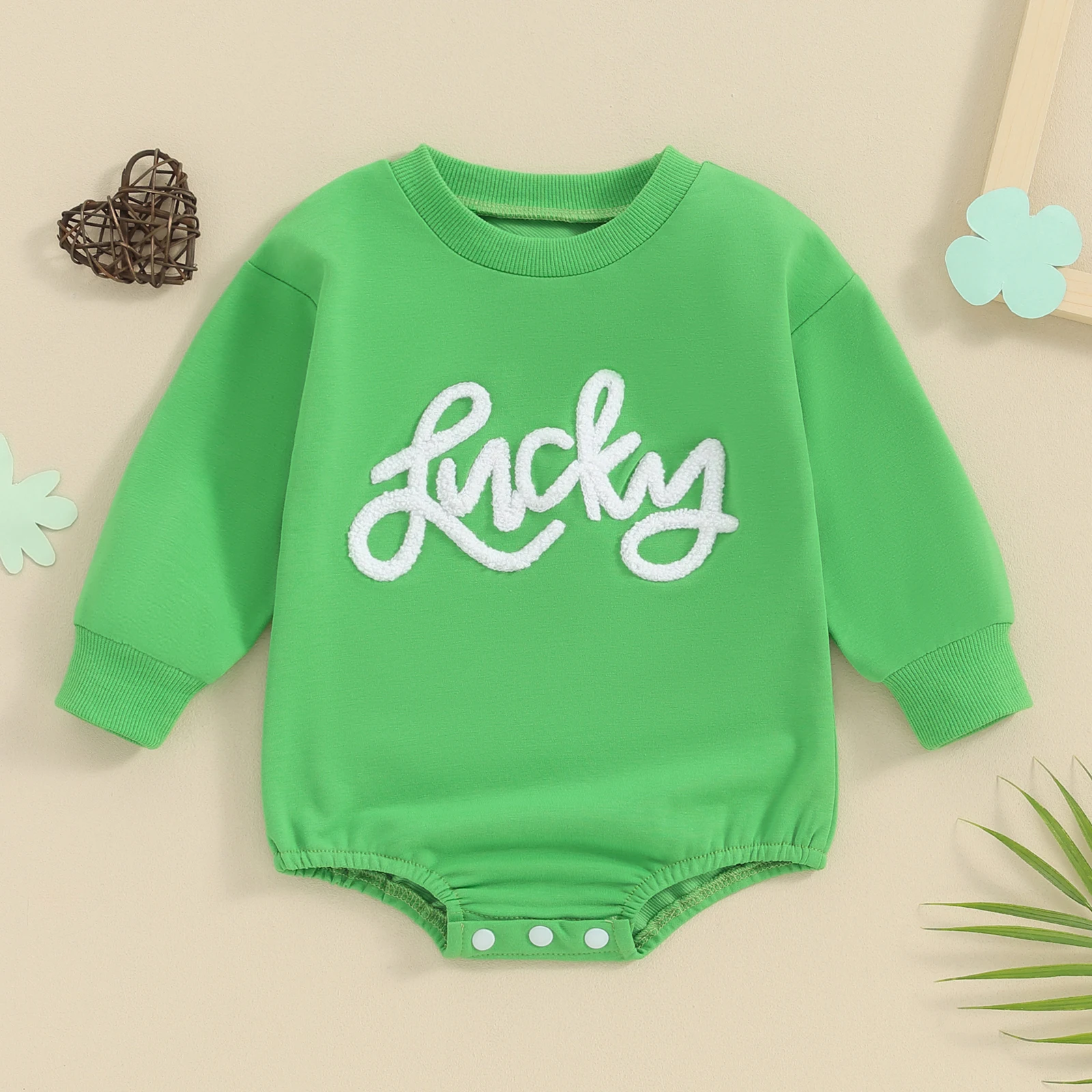 

Baby Girls Boys Irish Day Romper Long Sleeve Crew Neck Letter Embroidery Casual Sweatshirt Romper St. Patrick 's Day Outfit