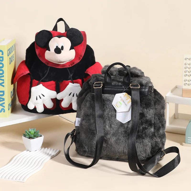 Mochila de felpa de Mickey Mouse de Disney, mochila de viaje escolar con bonitos dibujos de animales de peluche de gran capacidad para niños, niñas y niños