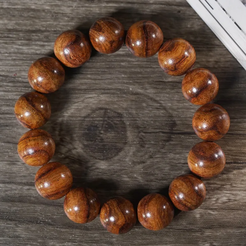 Hainan Huanghuali Dalbergia Odorifera Beaded Bracelet Horizontal Grain Wooden Wristlet for Men and Women Gifts