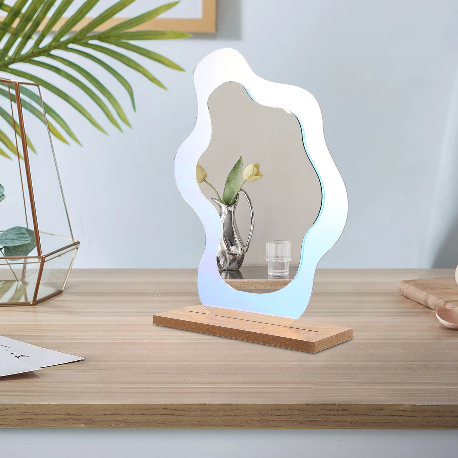 Miroir de bureau décoratif sans cadre irrégulier, miroir de maquillage avec Base pour chambre à coucher, décor de bureau esthétique