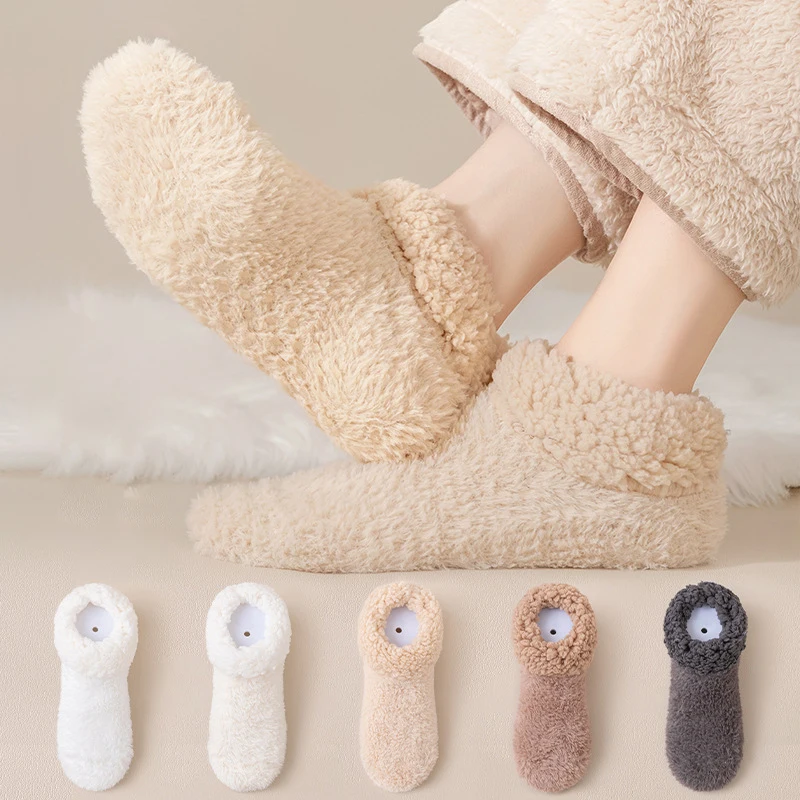 

Women's Socks Solid Color Simple Versatile Harajuku Mid Tube Socks Thick Velvet Warm Comfortable Anti Slip Floor Socks For Girl