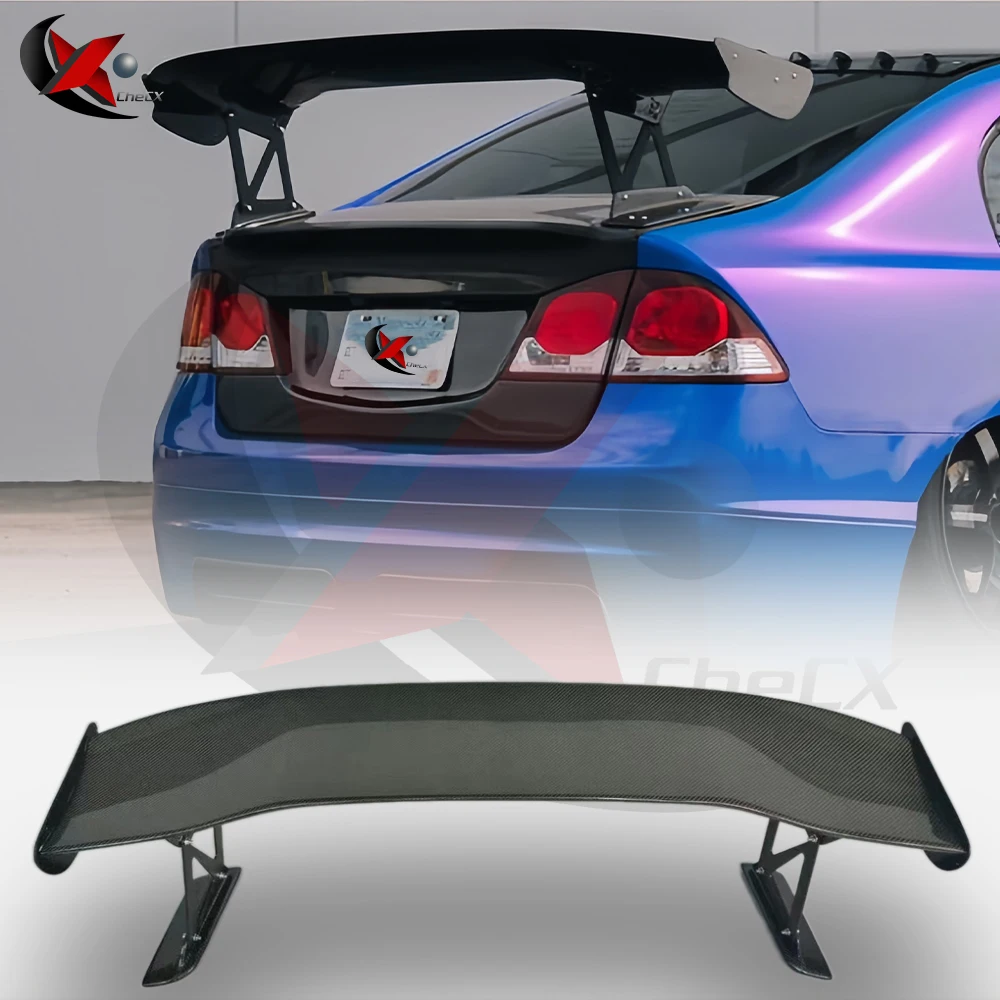 For Honda Civic 2006-2012 FD2 Fiberglass Material Rear Spoiler VT Style Car Trunk Lid Glossy Black Decorative Cover Tail Wing