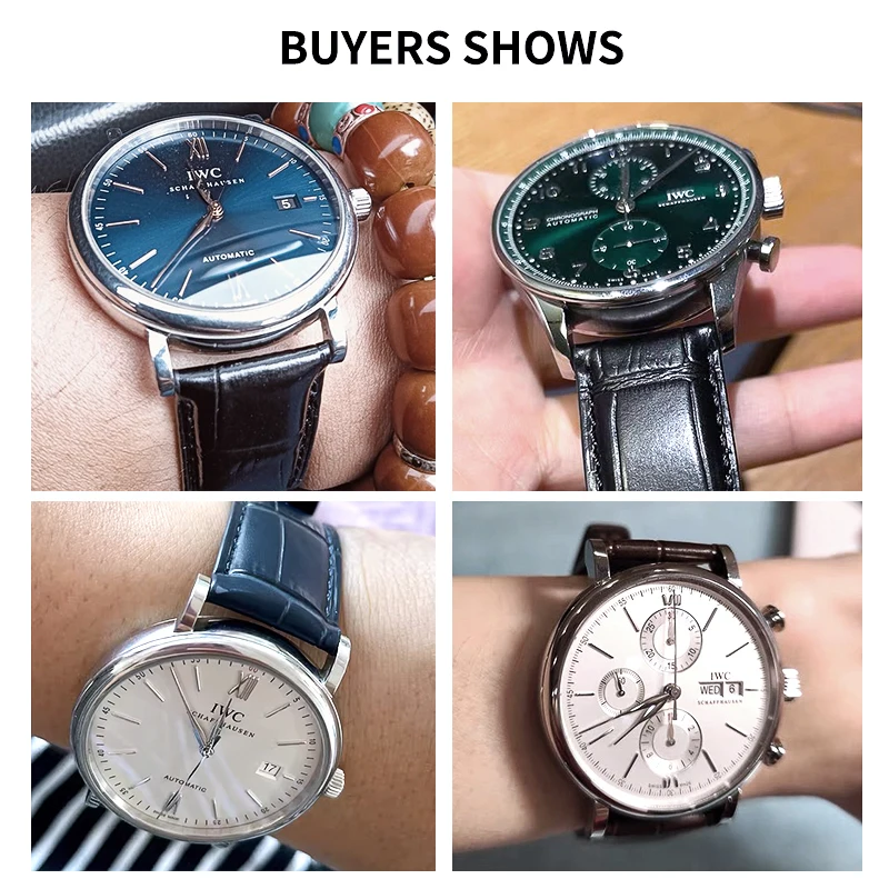 حزام ساعة من جلد التمساح عالي الجودة بتصميم واجهة منحنية لساعة IWC Portugieser Portofino قابل للتنفس وصديق للبشرة