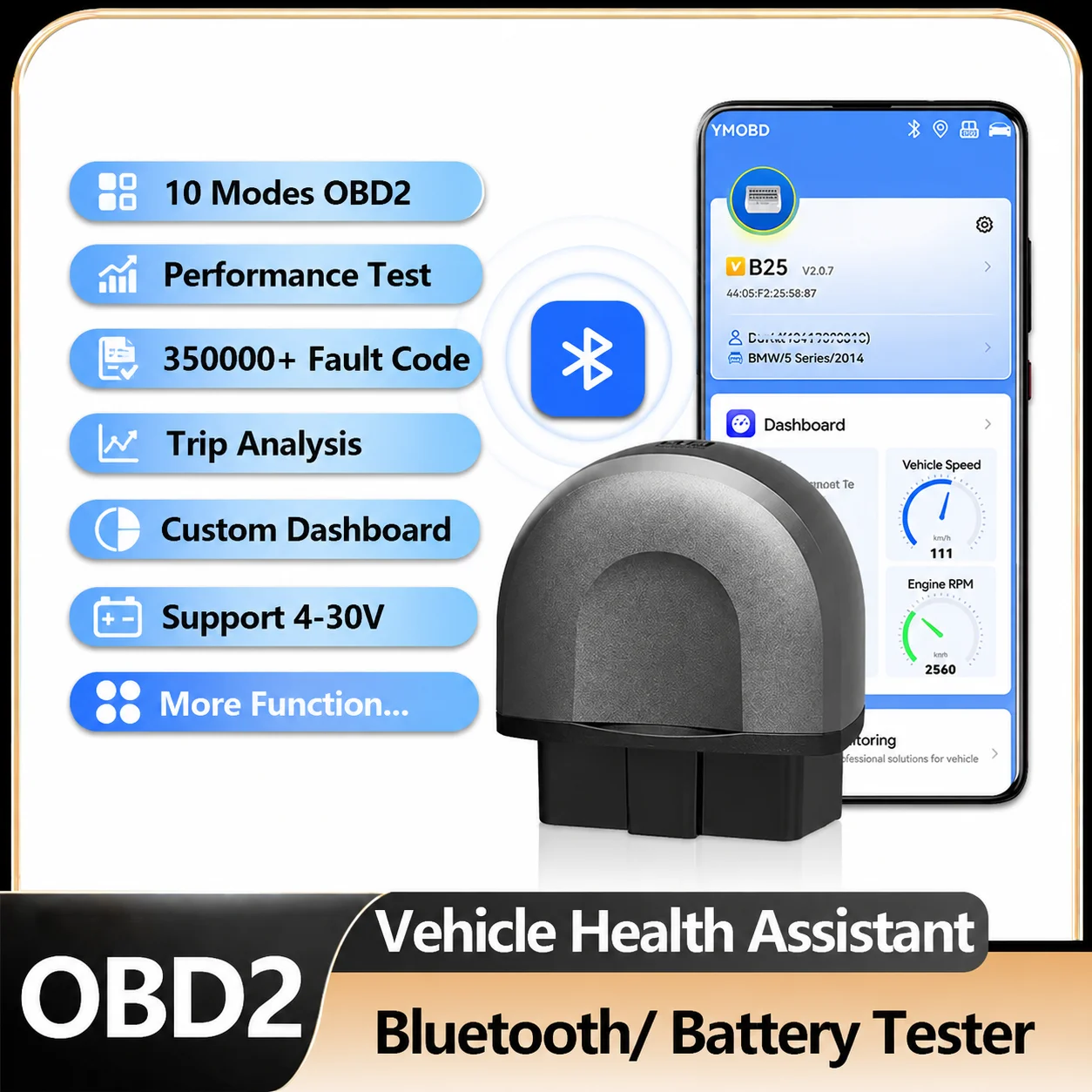 YM1140 OBD2 Car Scanner BT Performance Test & Battery Test Full Diagnostic Tool Trip Analysis Vehicle Health Assistance
