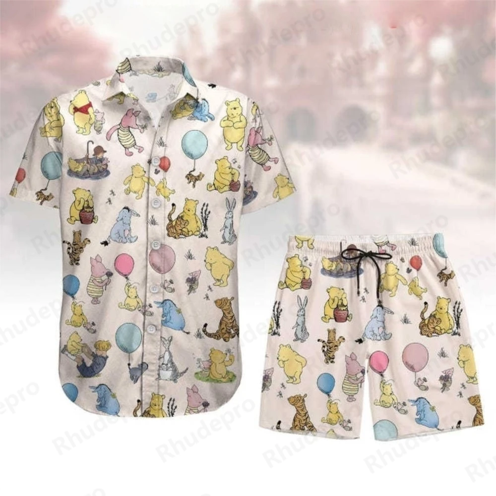 

Disney Piglet Aloha Рубашка с цветочными пуговицами Комплект с шортами Винни-Пух Рубашка с шортами Костюм Волшебное королевство Мужчины Женщины Гавайские рубашки Комплект