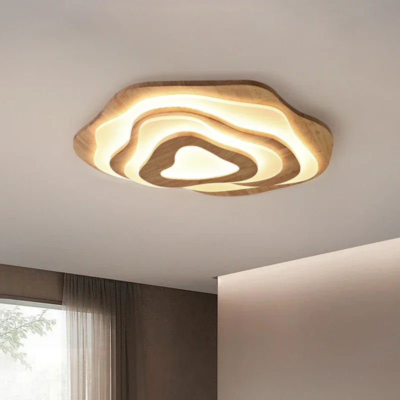 

Modern Nordic Wood LED Ceiling Lamp for Living Room Bedroom Chalet Dining Room Kitchen Remote Control Ceiling Chandelier Light