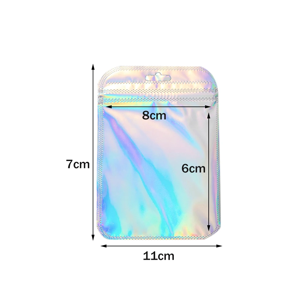 50pcs Holographic Mylar Bags Plastic Hanging Self Sealing Pouch for Necklace Keychain Jewelry Pen Storage Small Business Package