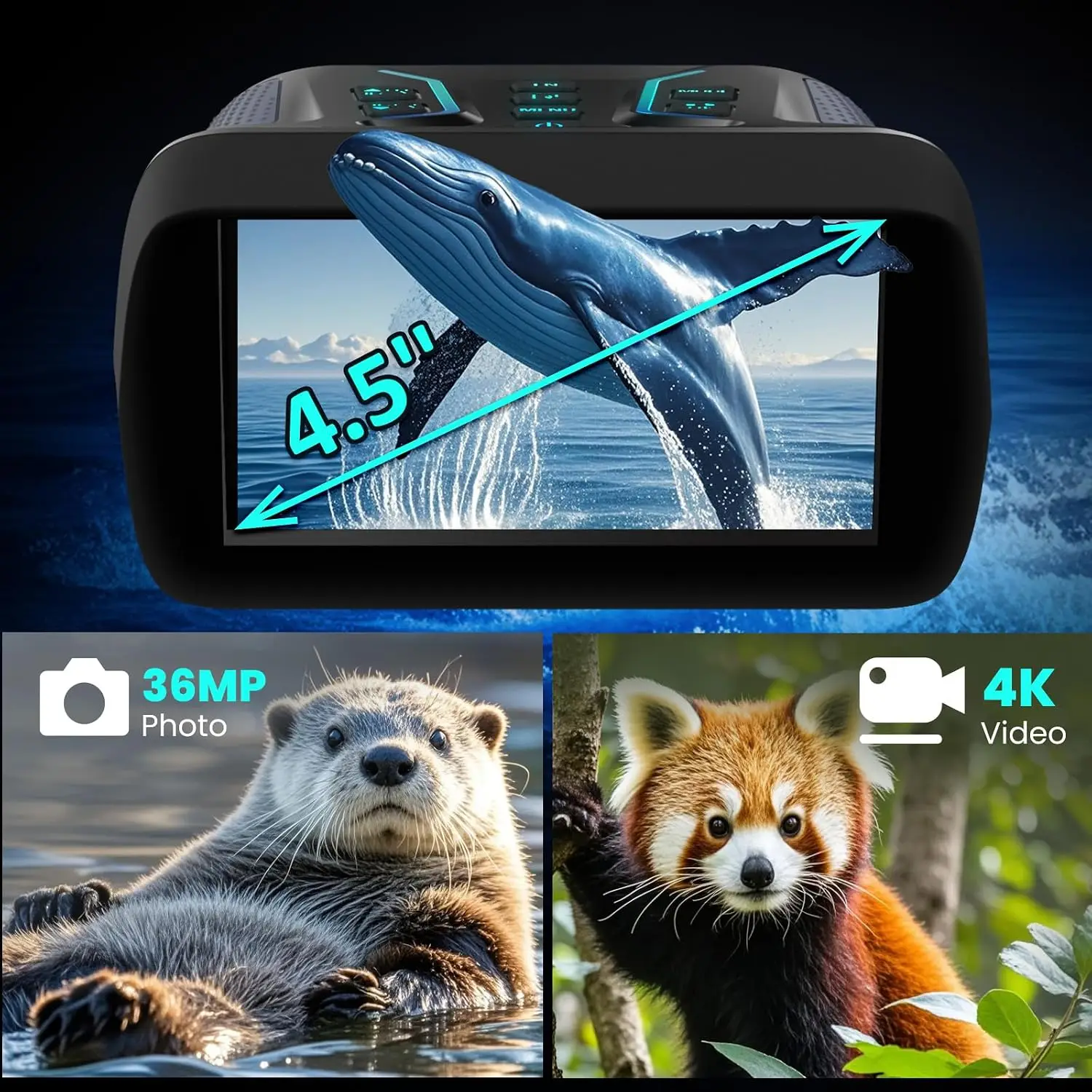 Night Vision Binoculars Adults Kids Infrared Goggles Camera Case 4K Video 36MP Photos 8X Digital Zoom 7 Level 4500mAh Battery Ca