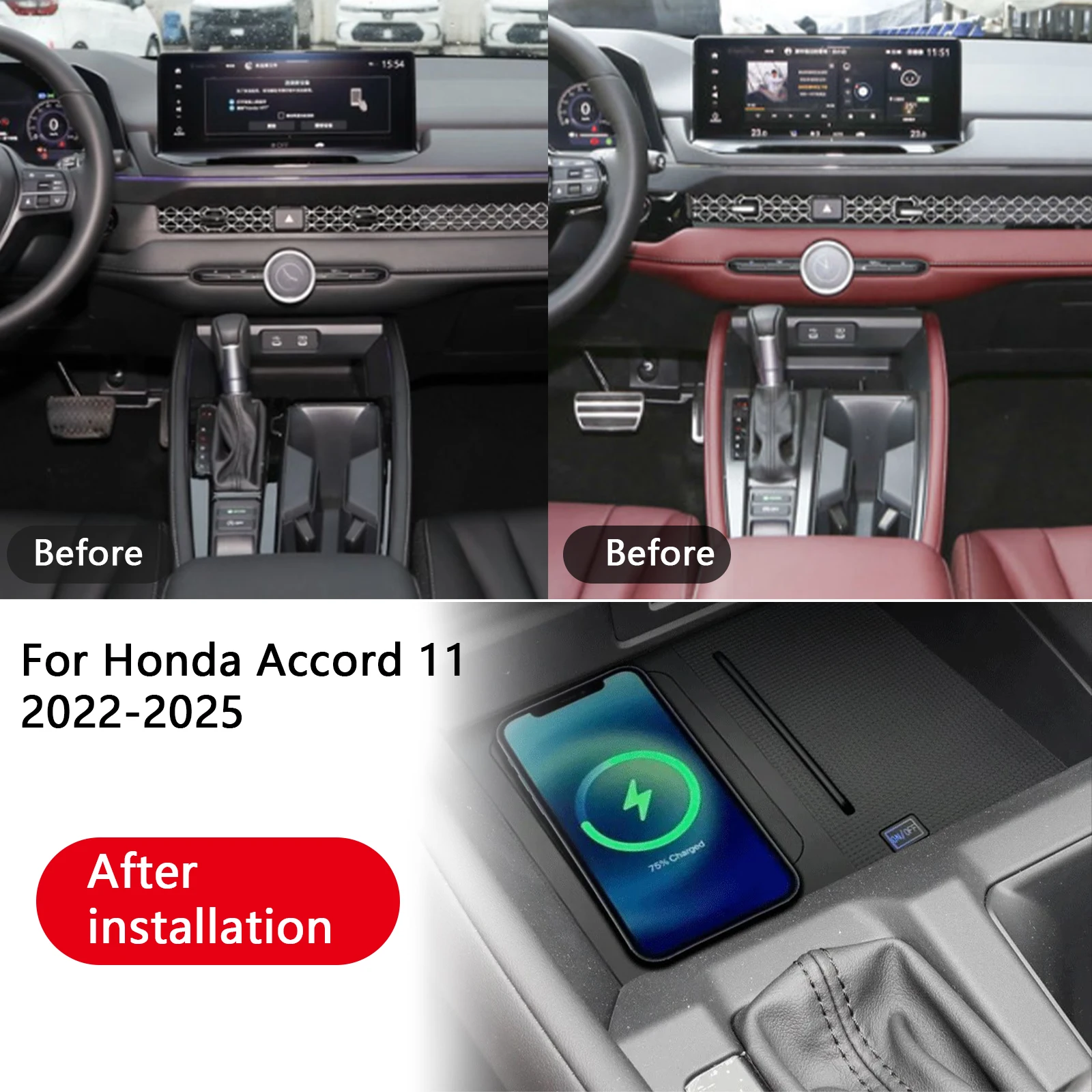 

2 DIN The Latest For Honda Accord 11 2022 2023 2024 2025 Car center console phone fast wireless charger plate charging holder