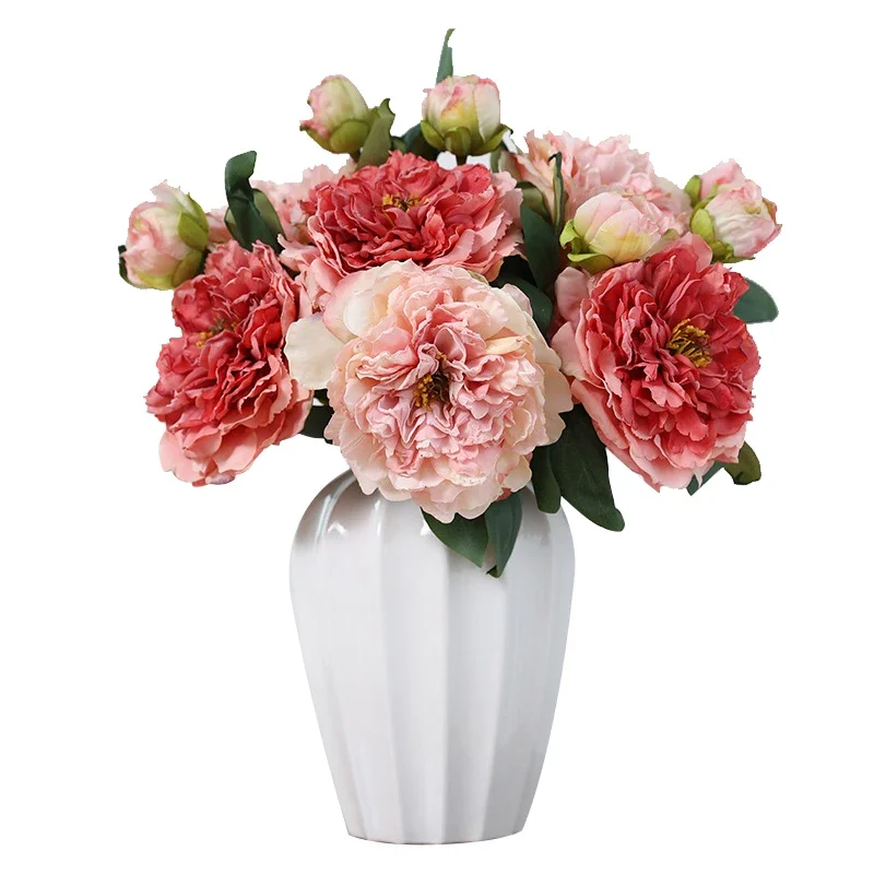 

2 Head Imperial Peony Artificial Flowers Wedding Home Decoration Fake Flowers Simulation Living Room Porch Party Decoration