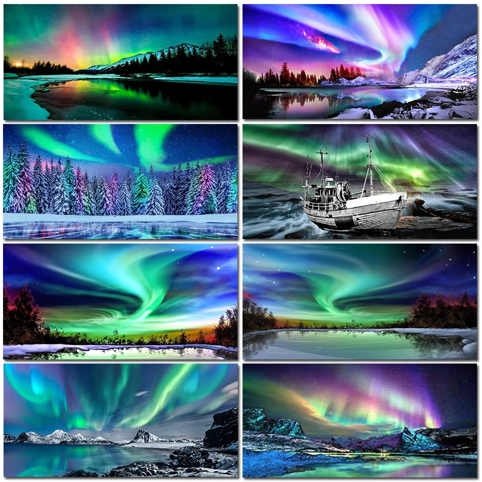 

Aurora Borealis 5D Diamond Painting Winter Landscape Full Drill Mosaic Large Size DIY Diamond Art Cross Stitch Embrodery Kits