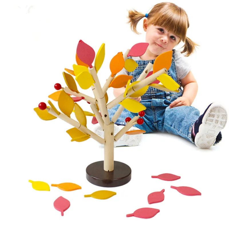 Disassembly Assembly of A New Type of Wooden Puzzle with Leaf Inserts Handmade Threedimensional Building Blocks Interactive Toys