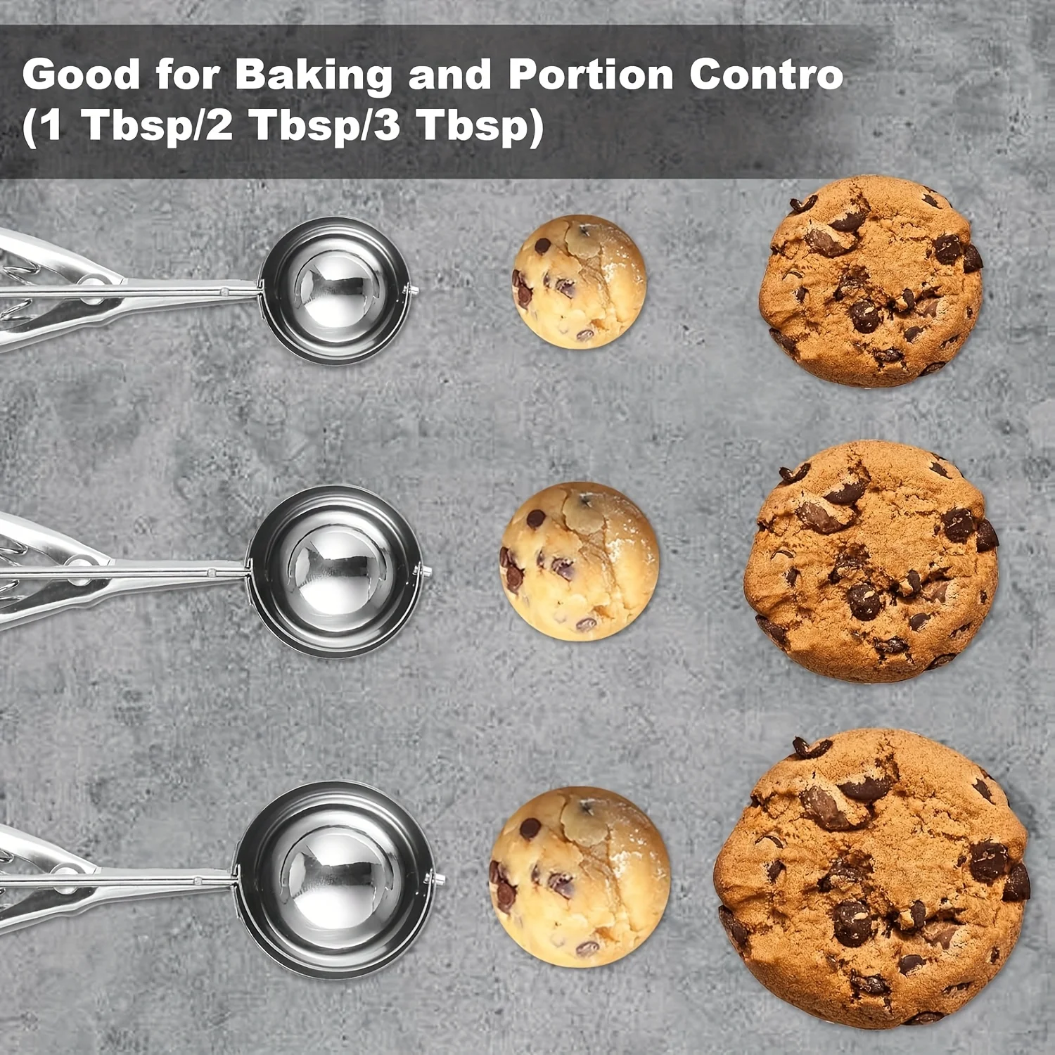 Cuchara para Galletas con Gatillo para Cocina, Familia, Helado, Cupcakes, Muffins, Albóndigas, Cuchara de Acero Inoxidable para Helado